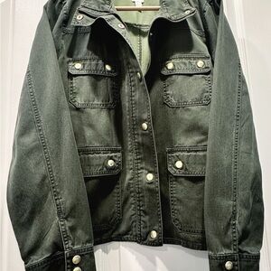 Jcrew- Green Field Jacket green with gold buttons size large